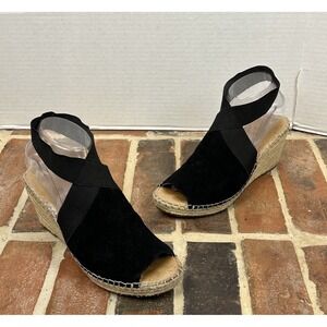 Gentle Souls Sandals Black Suede Wedge Espadrille Comfort Boho Chic Women's 8.5